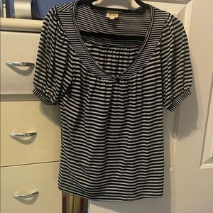 Ella Moss Black & White Striped Scoop Neck Top